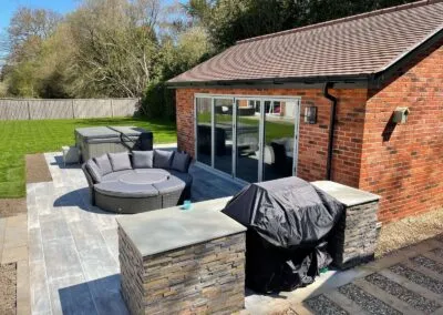 Patio and brickwork in a brick work in a back garden