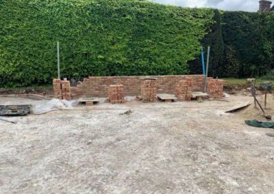 Brick construction project in garden
