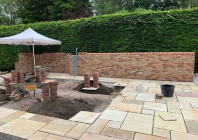 Brick wall in garden construction