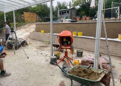 Construction process in garden brick wall 1